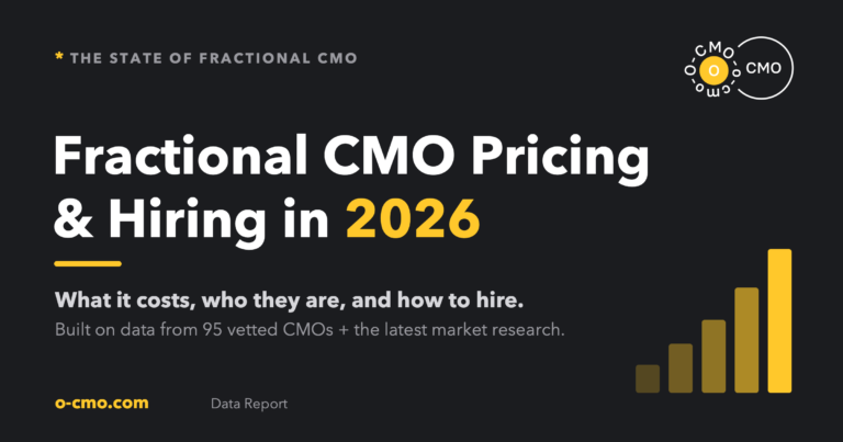 O-CMO data report cover: The State of Fractional CMO Pricing & Hiring in 2026.