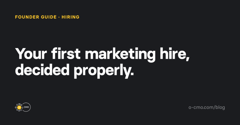 First marketing hire decision guide — O-CMO blog cover