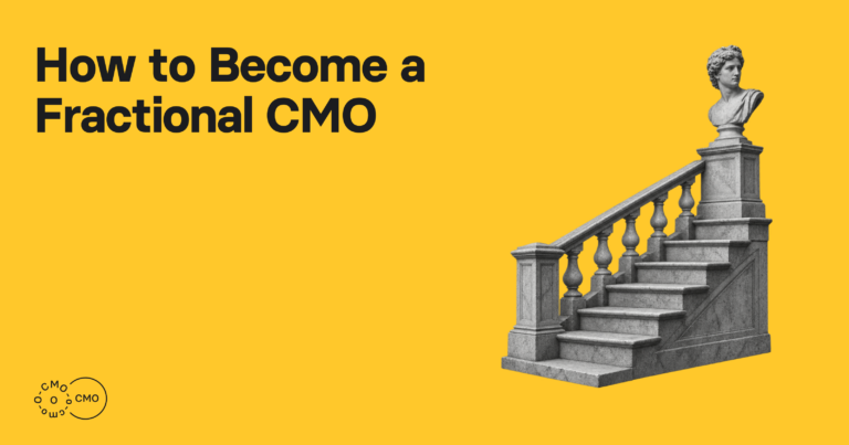 A staircase leading to a classical bust, representing the path to becoming a fractional CMO.