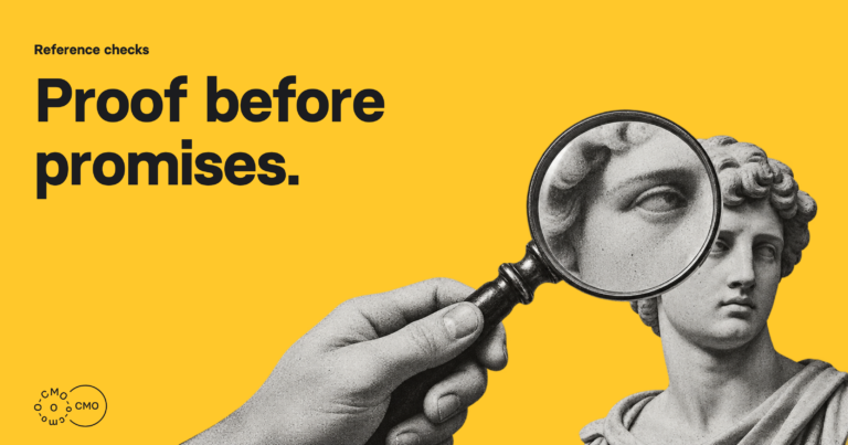 How to Vet a Fractional CMO: Reference Checks + Red Flags editorial collage